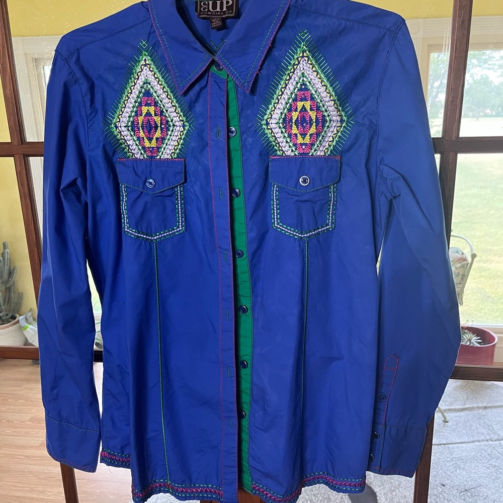 Embroidered Blue Button Down Shirt